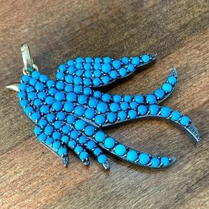Silver turquoise bird pendant